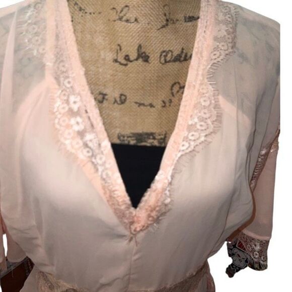 Vintage Inspired Long Pink Layered V Neck Half Sleeves Maxi Dress Women size XL - Picture 6 of 15